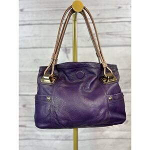 B Makowsky Purple Leather Handbag Shoulder Bag Gold Hardware